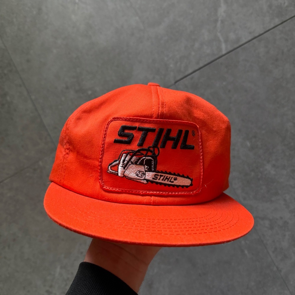 Vintage Blaze Orange STIHL Chainsaw Snapback Hat OSFA